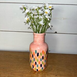 MAYCO Pink Ceramic Vase – Multicolor Dot Pattern